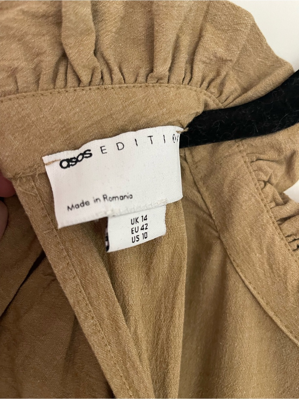 ASOS EDITION Camel Ruffle Prairie Midi Dress Size US 10 - Picture 7 of 7